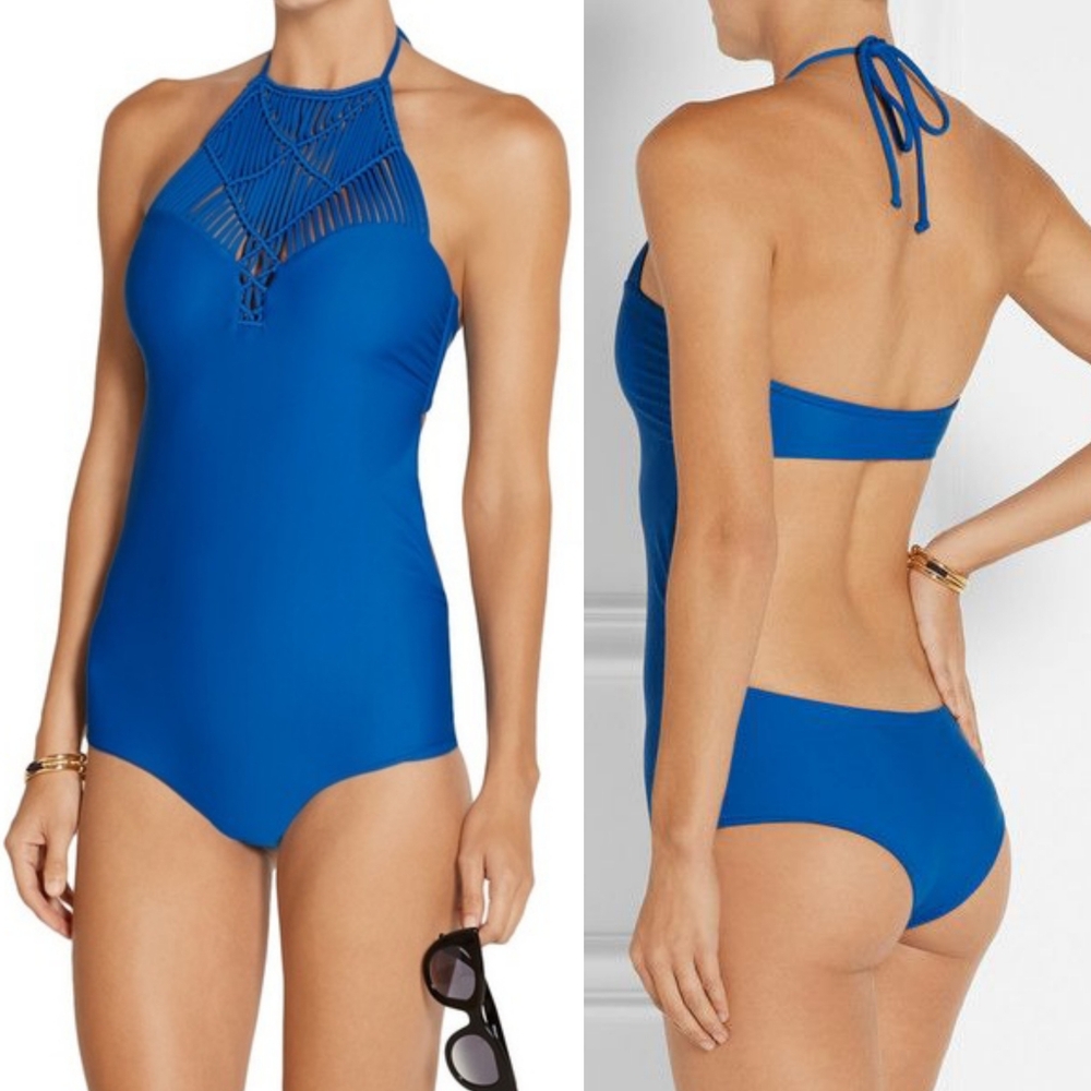 Mikoh Moorea Blue Macrame Halter Neck One-Piece Swimsuit XXS